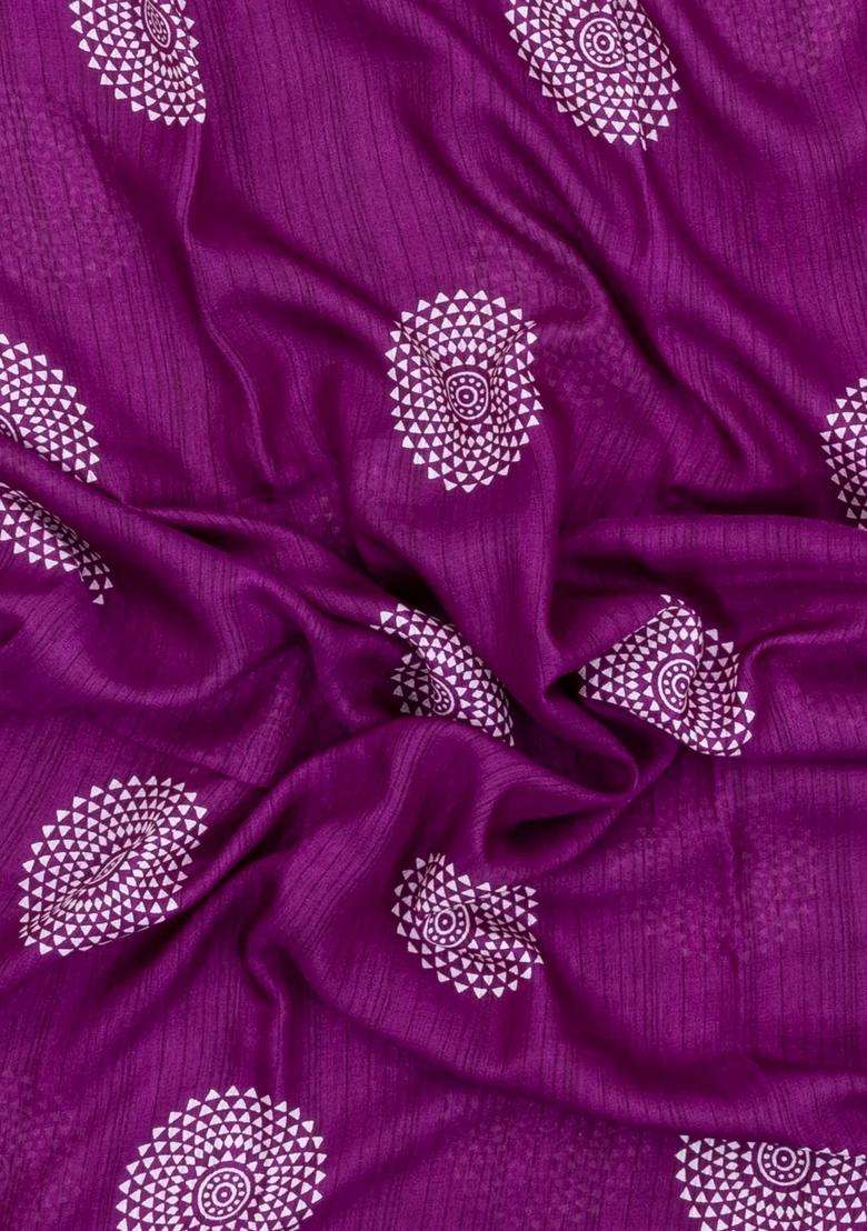 Magenta Mgenta Printed Synthetic Dola Silk Saree With Zari Border For Women - Indya