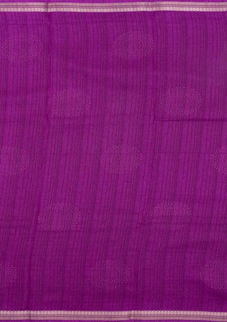 Magenta Mgenta Printed Synthetic Dola Silk Saree With Zari Border For Women - Indya