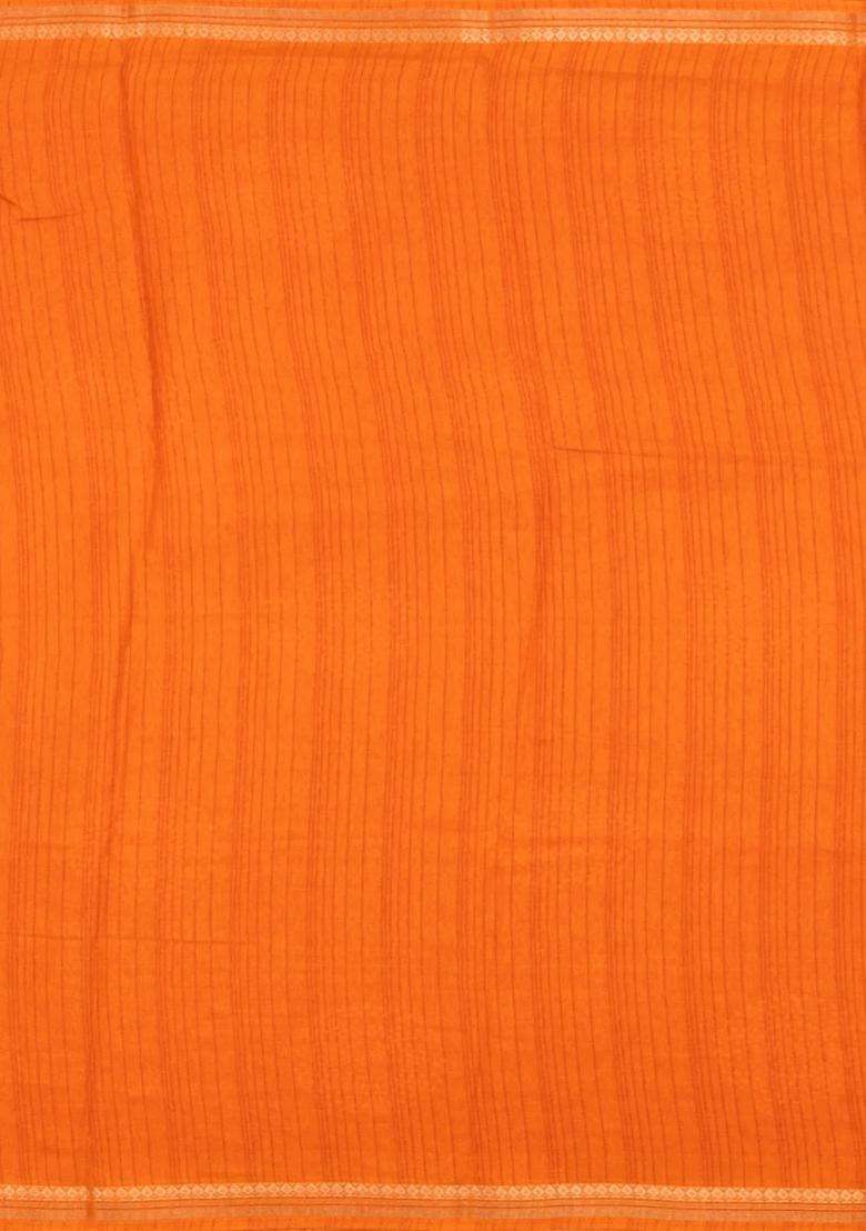 Orange Printed Synthetic Dola Silk Saree With Zari Border For Women - Indya