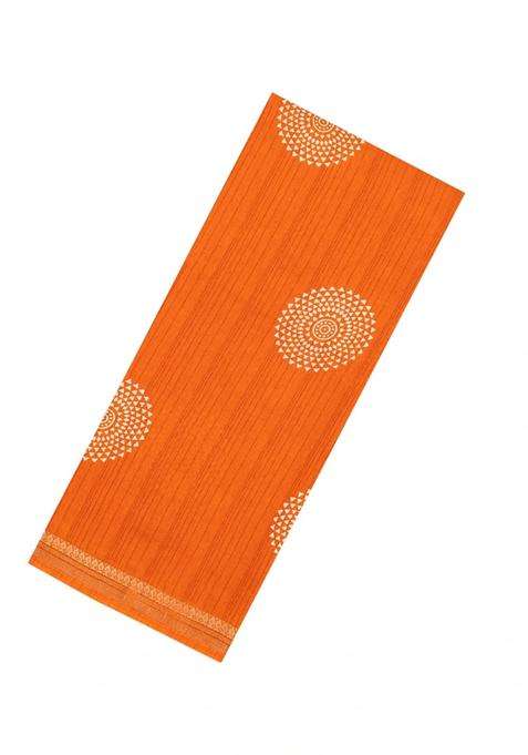 Orange Printed Synthetic Dola Silk Saree With Zari Border For Women