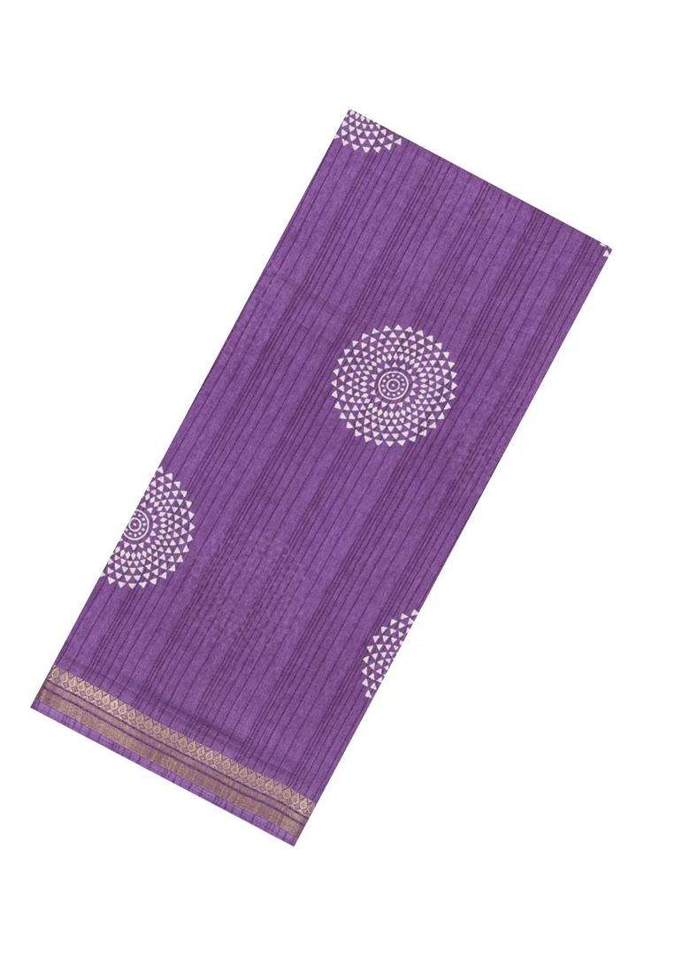 Mauve Printed Synthetic Dola Silk Saree With Zari Border For Women - Indya
