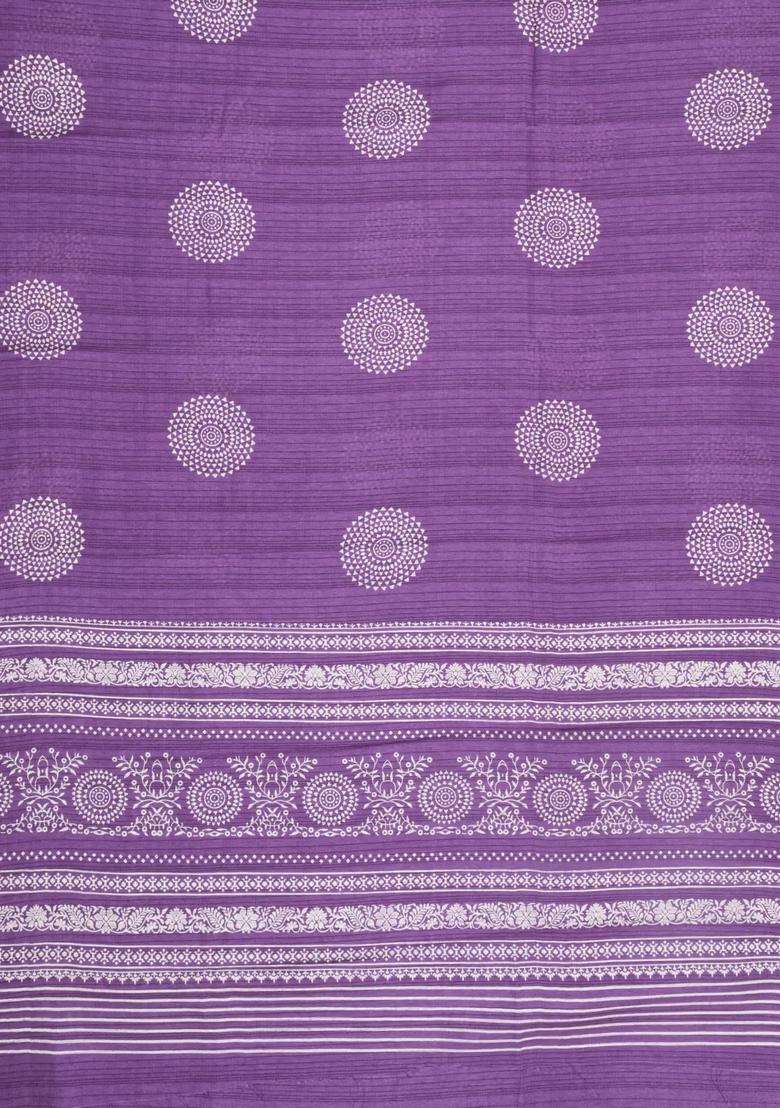 Mauve Printed Synthetic Dola Silk Saree With Zari Border For Women - Indya