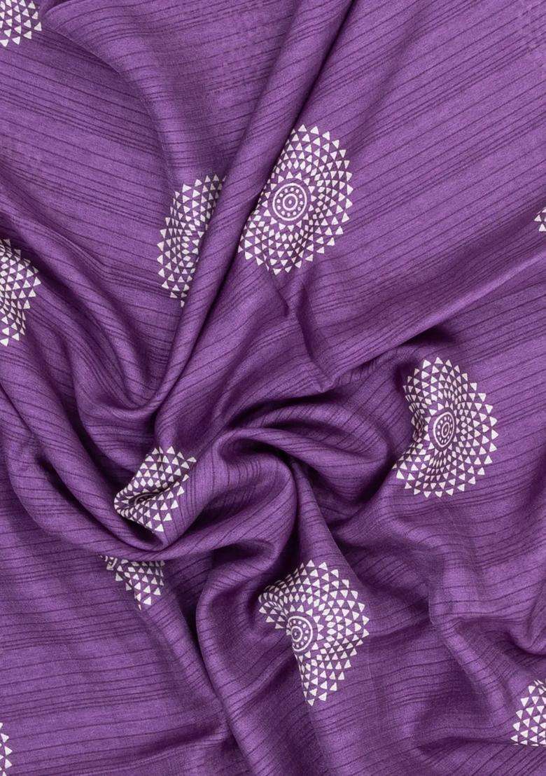 Mauve Printed Synthetic Dola Silk Saree With Zari Border For Women - Indya