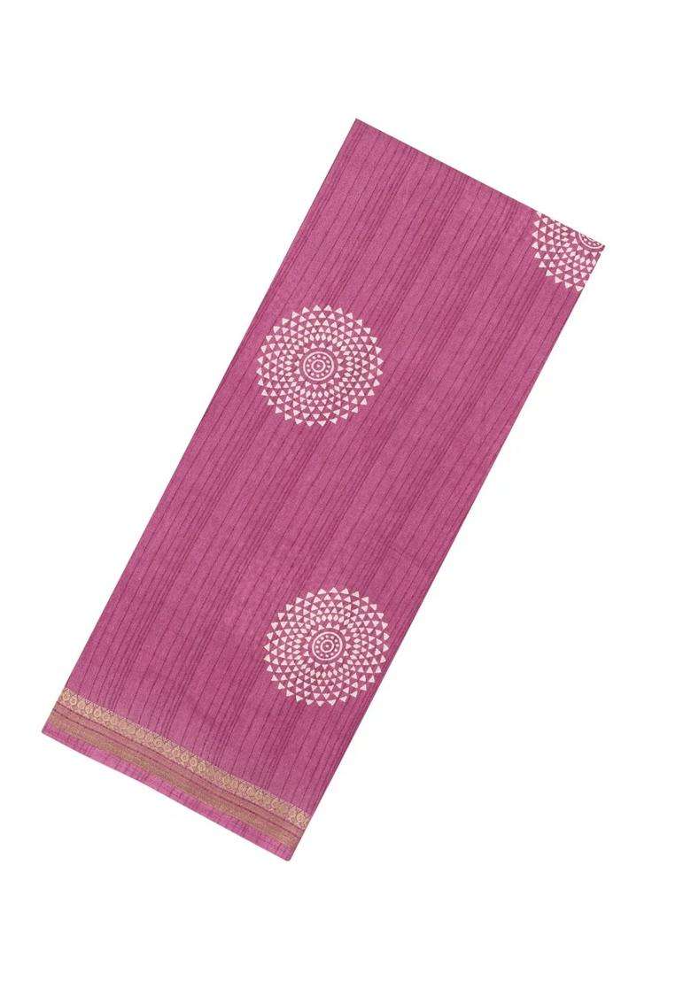 Dusty Pink Printed Synthetic Dola Silk Saree With Zari Border For Women - Indya