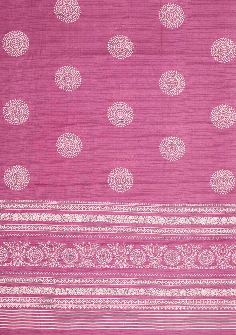 Dusty Pink Printed Synthetic Dola Silk Saree With Zari Border For Women - Indya