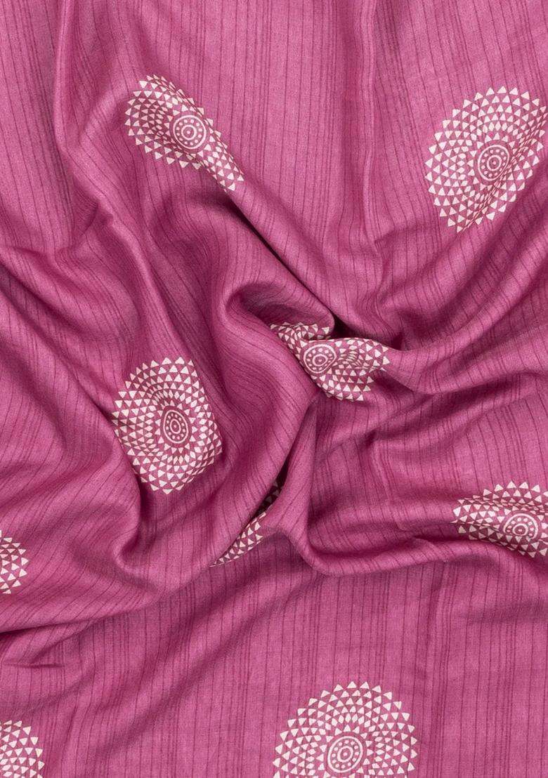 Dusty Pink Printed Synthetic Dola Silk Saree With Zari Border For Women - Indya