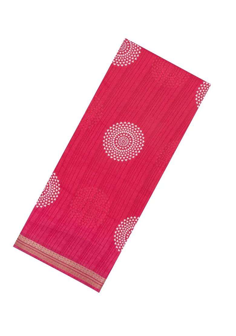 Red Printed Synthetic Dola Silk Saree With Zari Border For Women - Indya