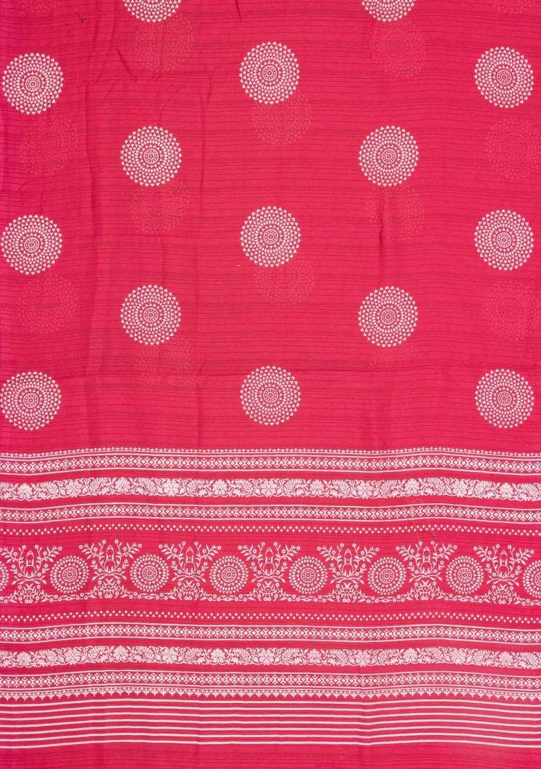 Red Printed Synthetic Dola Silk Saree With Zari Border For Women - Indya