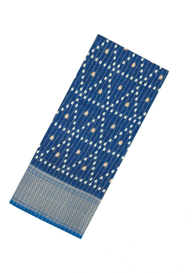 Blue Printed Synthetic Dola Silk Saree With Motifs Zari Stripes For Women - Indya