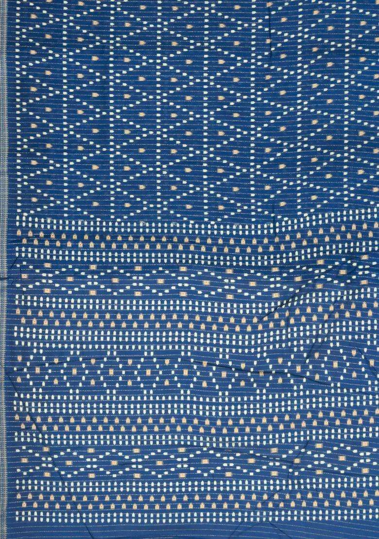Blue Printed Synthetic Dola Silk Saree With Motifs Zari Stripes For Women - Indya