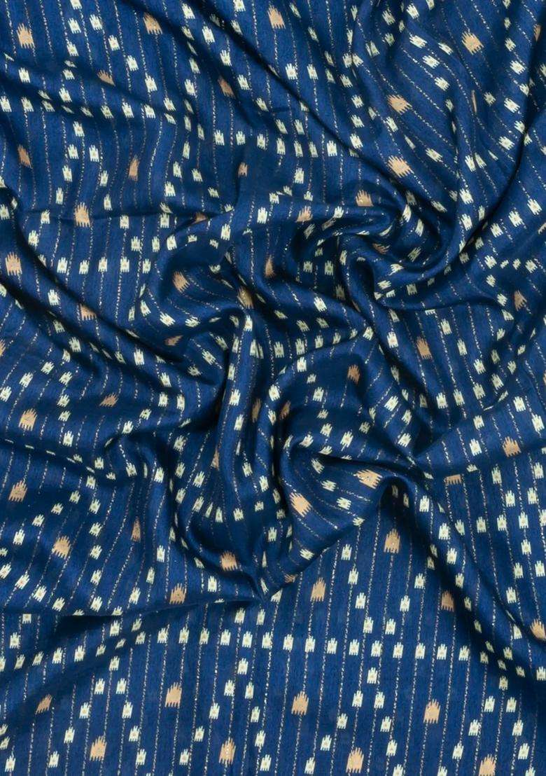 Blue Printed Synthetic Dola Silk Saree With Motifs Zari Stripes For Women - Indya