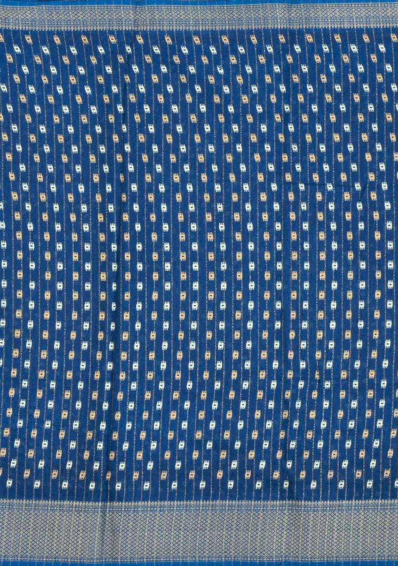Blue Printed Synthetic Dola Silk Saree With Motifs Zari Stripes For Women - Indya