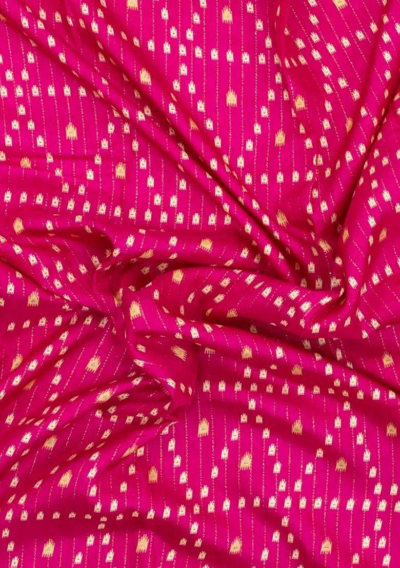 Pink Printed Synthetic Dola Silk Saree With Motifs Zari Stripes For Women - Indya