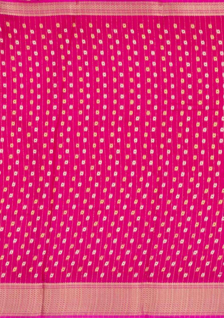 Pink Printed Synthetic Dola Silk Saree With Motifs Zari Stripes For Women - Indya