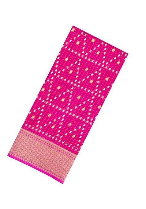 Pink Printed Synthetic Dola Silk Saree With Motifs Zari Stripes For Women