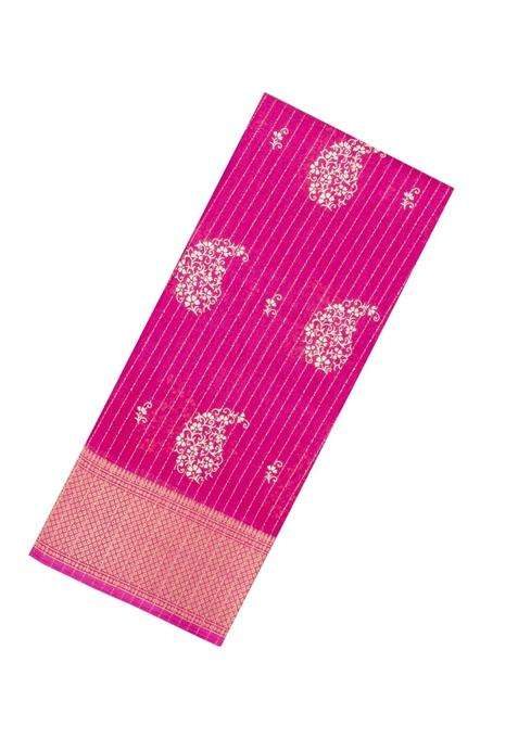 Hot Pink Printed Synthetic Dola Silk Saree With Motifs Zari Stripes For Women