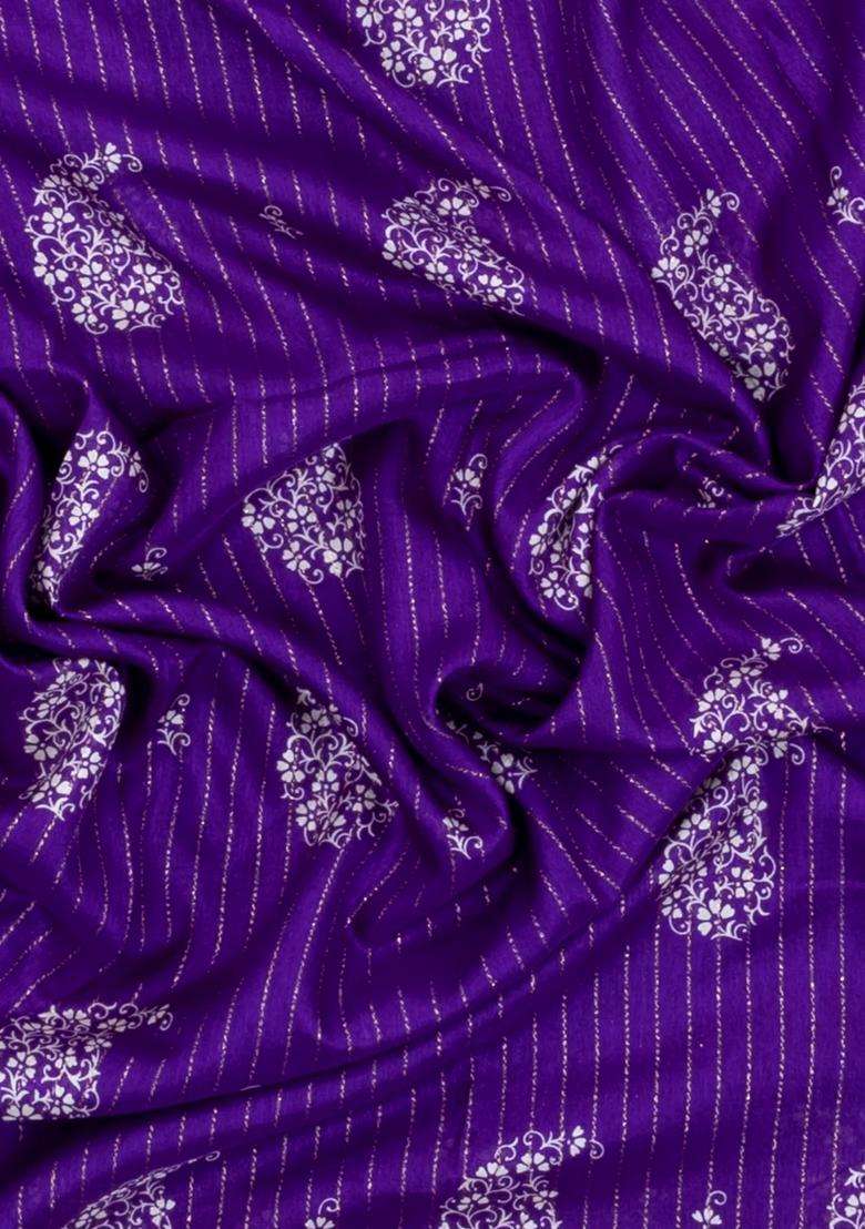 Purple Printed Synthetic Dola Silk Saree With Motifs Zari Stripes For Women - Indya