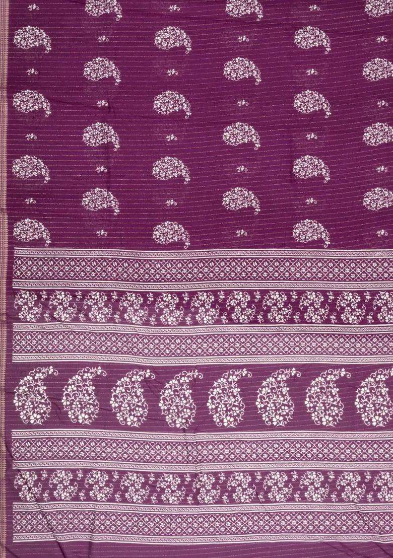 Burgundy Printed Synthetic Dola Silk Saree With Motifs Zari Stripes For Women - Indya