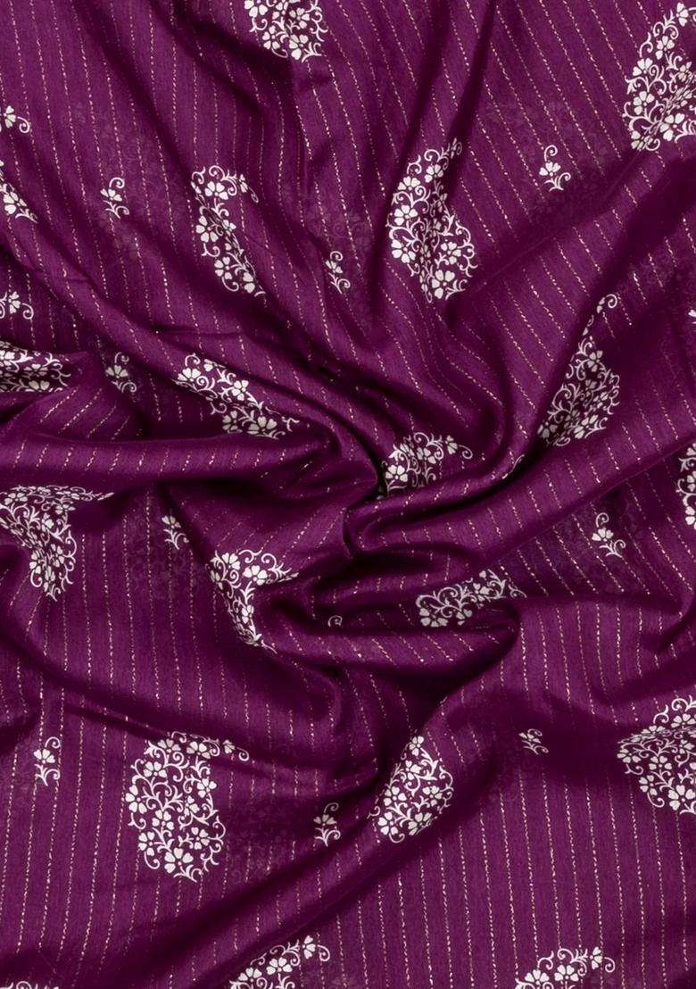 Burgundy Printed Synthetic Dola Silk Saree With Motifs Zari Stripes For Women - Indya