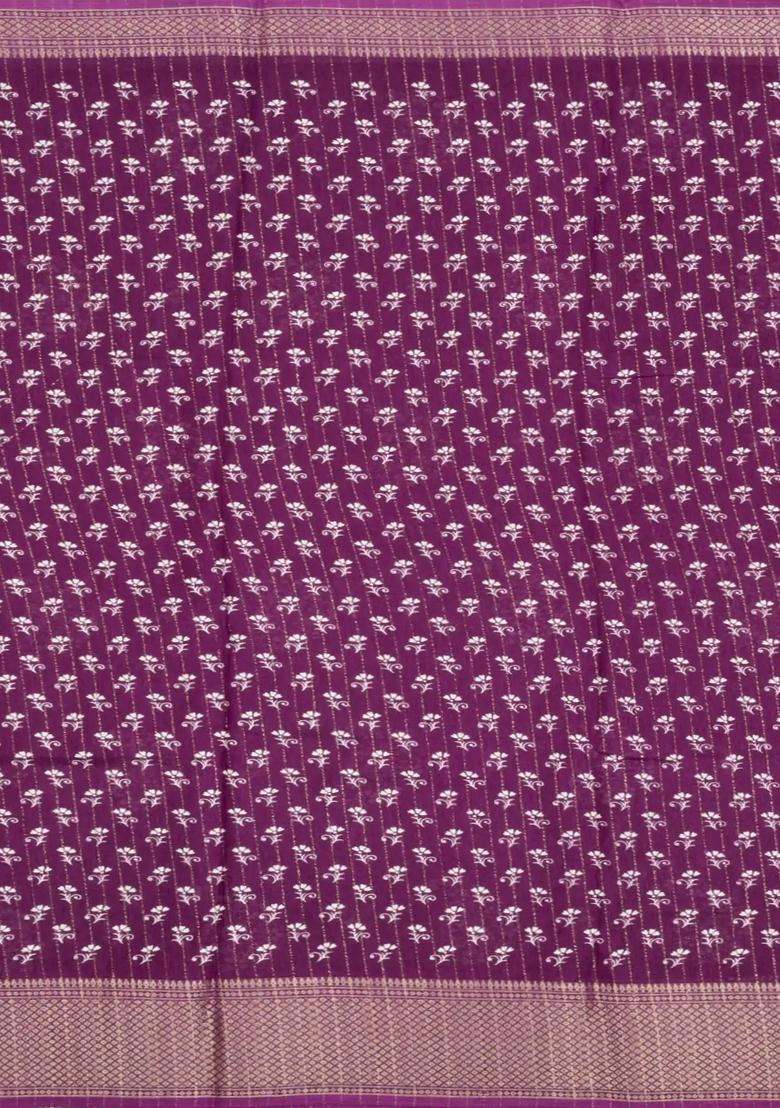 Burgundy Printed Synthetic Dola Silk Saree With Motifs Zari Stripes For Women - Indya