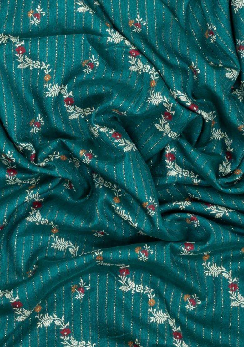 Sea Green Printed Synthetic Dola Silk Saree With Motifs Zari Stripes For Women - Indya