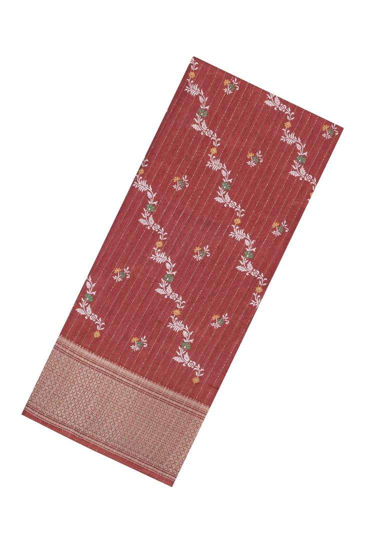 Brown Printed Synthetic Dola Silk Saree With Motifs Zari Stripes For Women - Indya