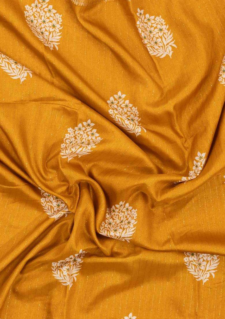 Mango Yellow Printed Synthetic Dola Silk Saree With Motifs Zari Stripes For Women - Indya