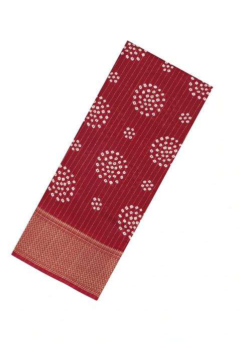 Maroon Printed Synthetic Dola Silk Saree With Motifs Zari Stripes For Women