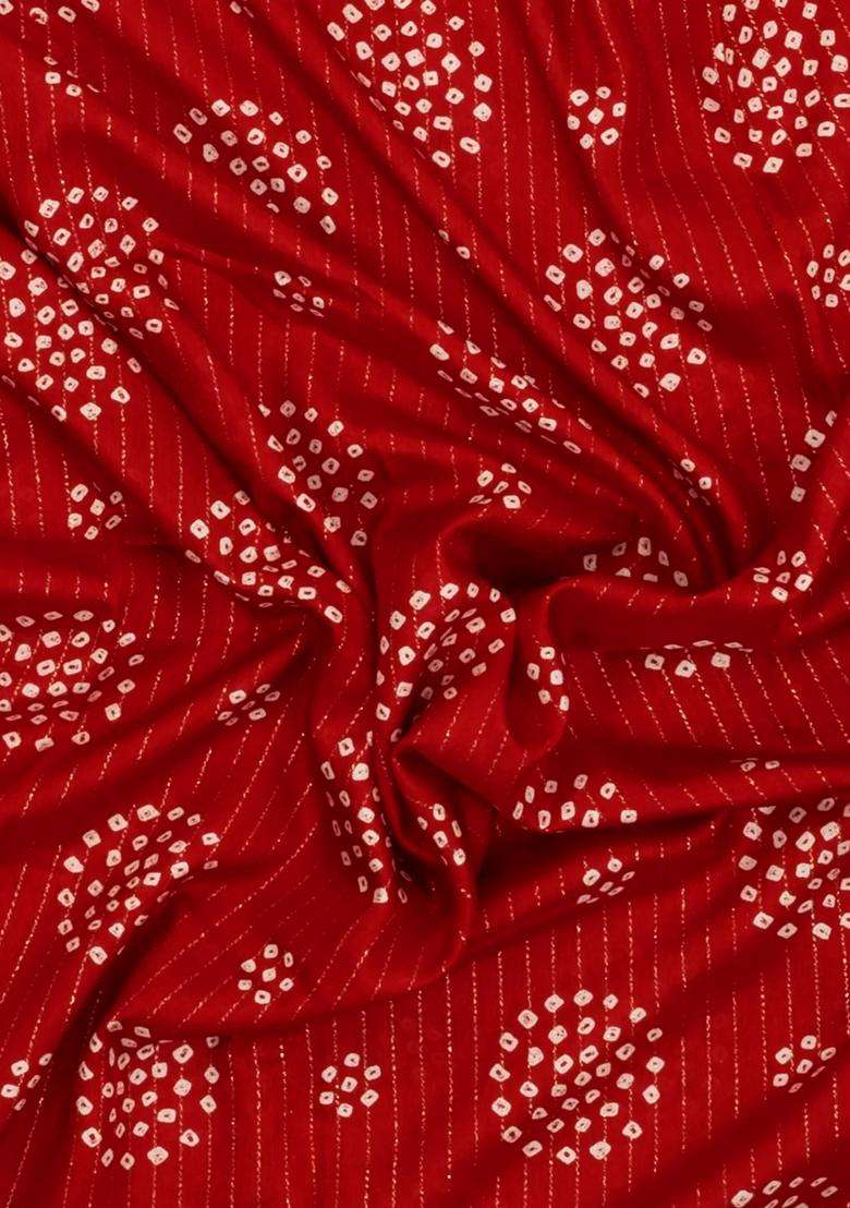 Red Printed Synthetic Dola Silk Saree With Motifs Zari Stripes For Women - Indya