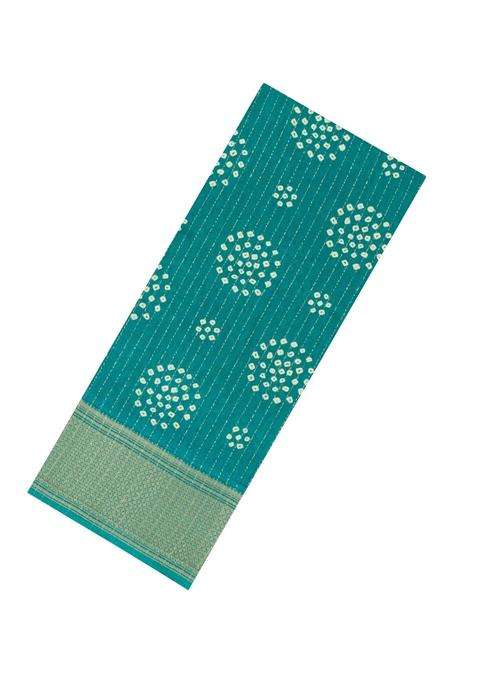 Cyan Printed Synthetic Dola Silk Saree With Motifs Zari Stripes For Women