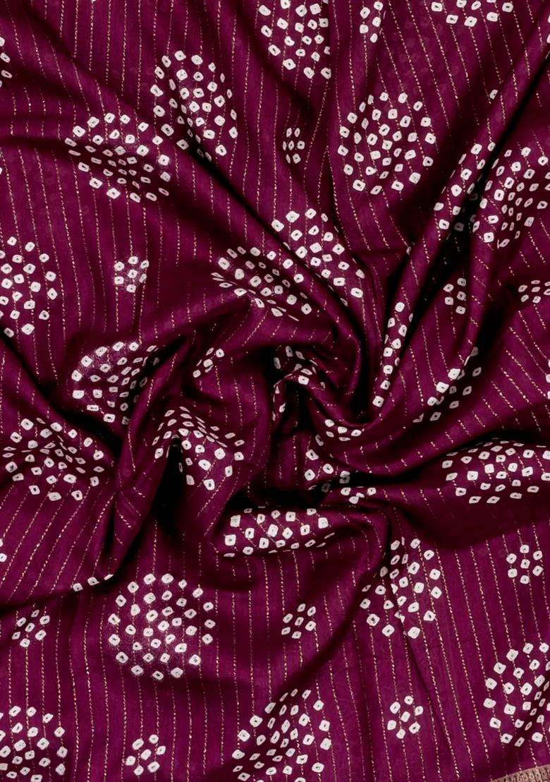 Burgundy Printed Synthetic Dola Silk Saree With Motifs Zari Stripes For Women - Indya