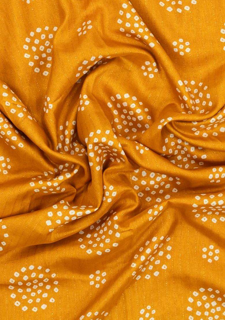 Yellow Printed Synthetic Dola Silk Saree With Motifs Zari Stripes For Women - Indya