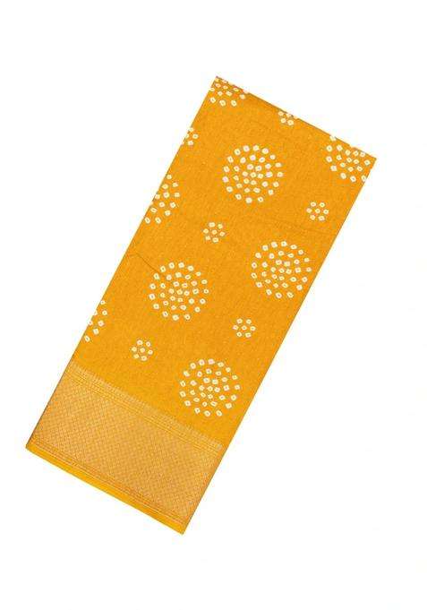 Yellow Printed Synthetic Dola Silk Saree With Motifs Zari Stripes For Women