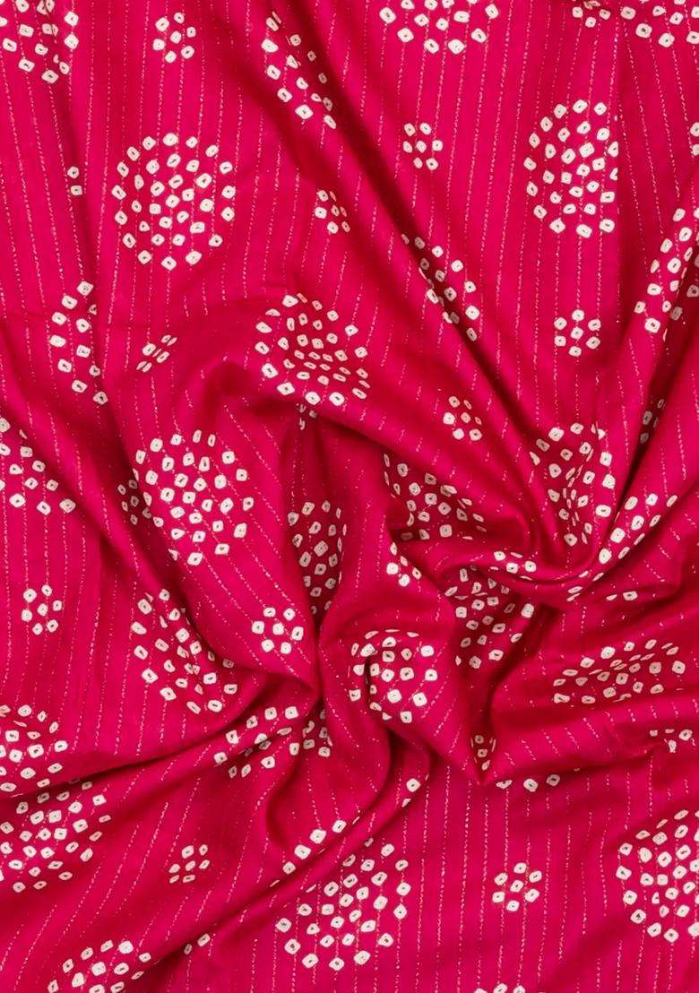 Hot Pink Printed Synthetic Dola Silk Saree With Motifs Zari Stripes For Women - Indya