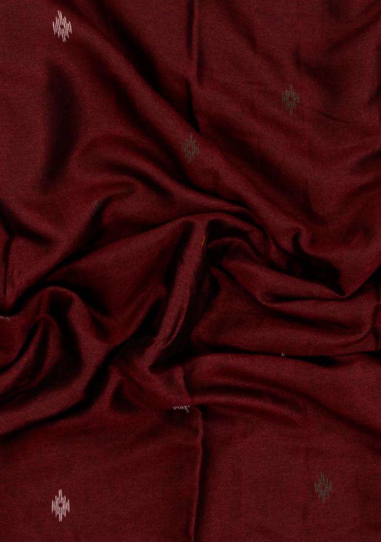 Maroon Printed Blended Erode Cotton Saree With Zari Border For Women - Indya