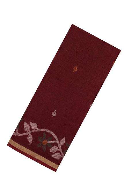 Maroon Printed Blended Erode Cotton Saree With Zari Border For Women