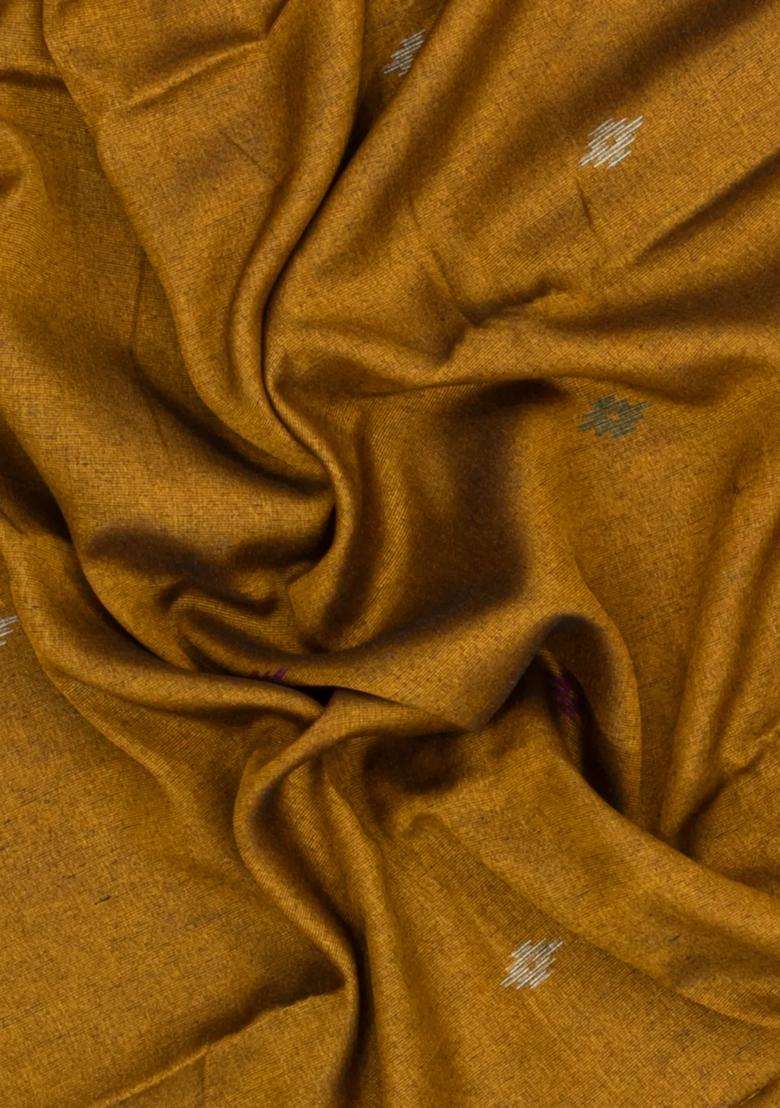 Mustard Printed Blended Erode Cotton Saree With Zari Border For Women - Indya