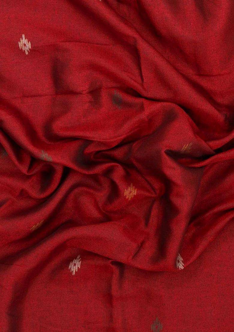 Red Printed Blended Erode Cotton Saree With Zari Border For Women - Indya
