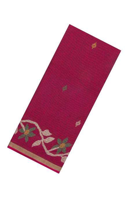 Magenta Printed Blended Erode Cotton Saree With Zari Border For Women