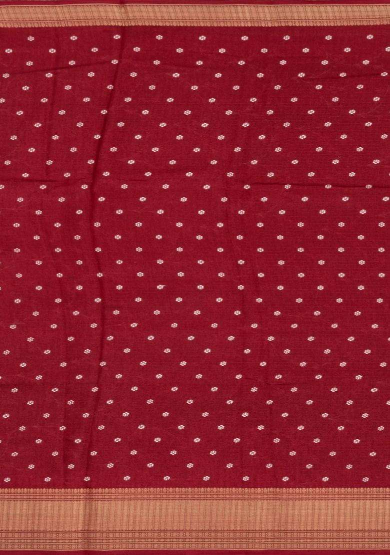 Maroon Printed Synthetic Dola Silk Saree With Floral Motifs Zari Stripes For Women - Indya