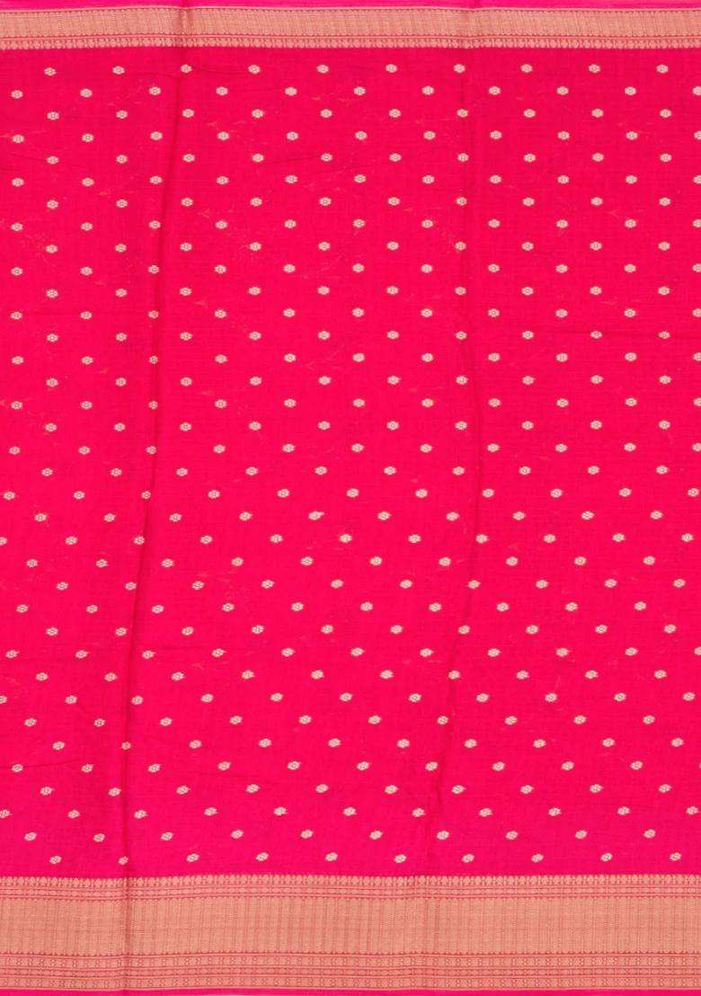 Hot Pink Printed Synthetic Dola Silk Saree With Floral Motifs Zari Stripes For Women - Indya