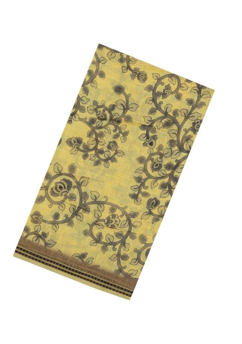 Yellow Printed Art Chanderi Cotton Saree With Zari Border For Women - Indya