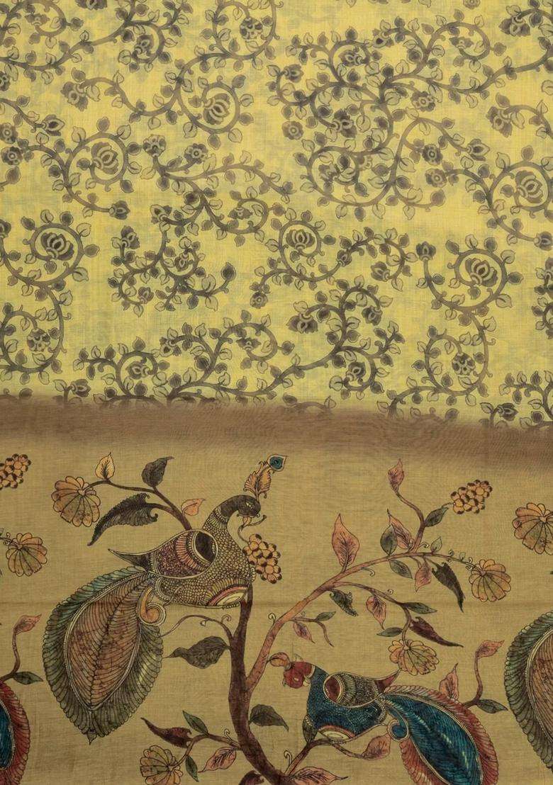 Yellow Printed Art Chanderi Cotton Saree With Zari Border For Women - Indya