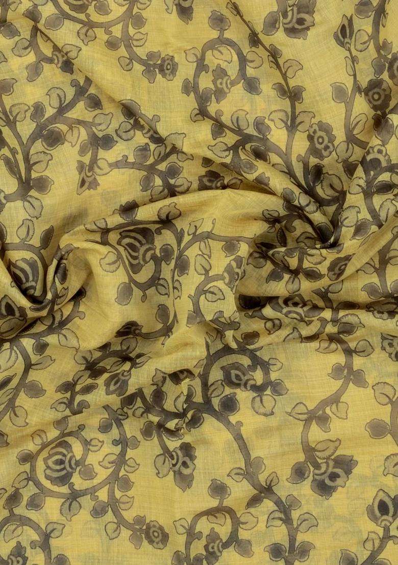 Yellow Printed Art Chanderi Cotton Saree With Zari Border For Women - Indya