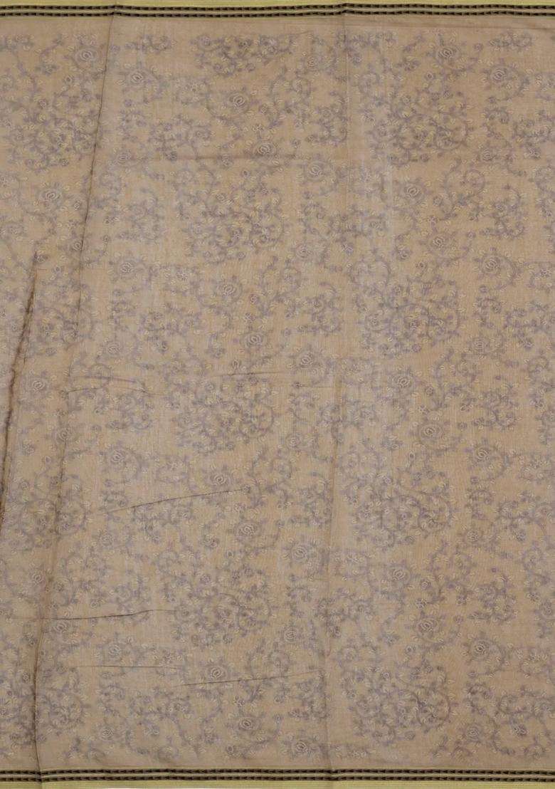 Yellow Printed Art Chanderi Cotton Saree With Zari Border For Women - Indya