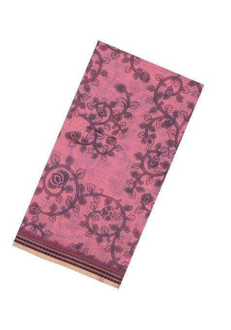 Dusty Pink Printed Art Chanderi Cotton Saree With Zari Border For Women