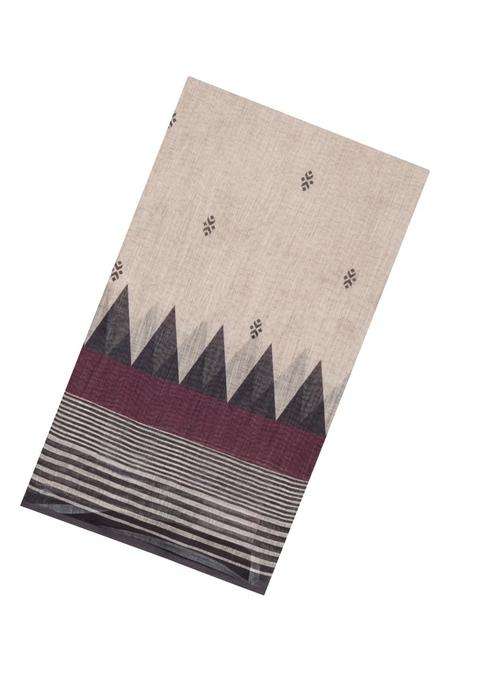 Taupe Printed Synthetic Linen Saree With Temple Border For Women