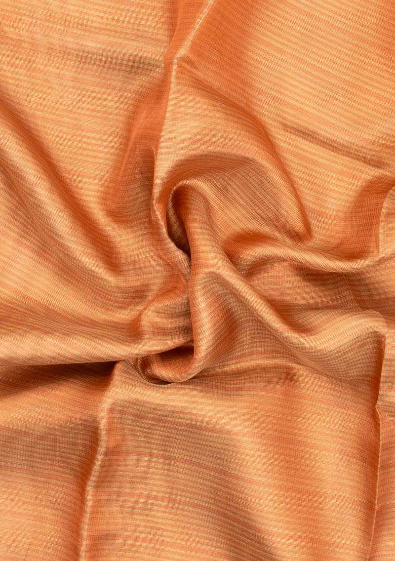 Peach Woven Tussar Silk Tissue Saree With Stripes With Checks And Stripes Design For Women - Indya