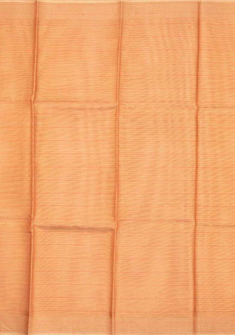 Peach Woven Tussar Silk Tissue Saree With Stripes With Checks And Stripes Design For Women - Indya