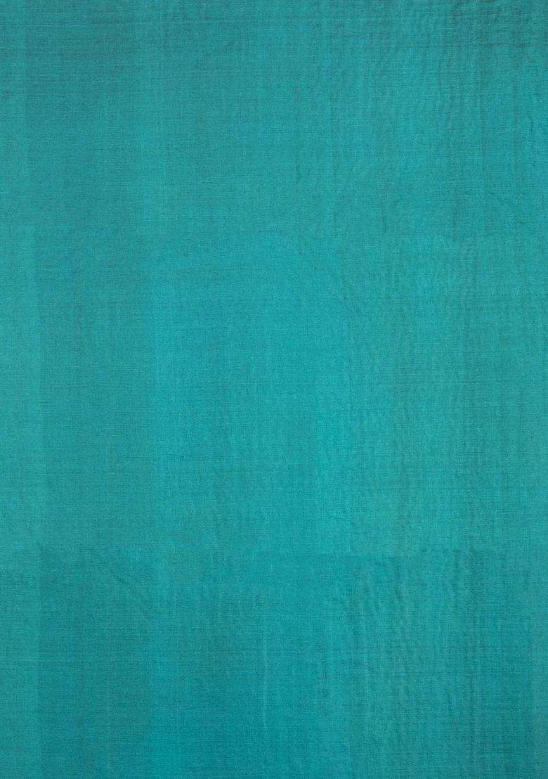 Cyan Woven Tussar Silk Saree With Checks Dotted Motifs With Checks And Stripes Design For Women - Indya